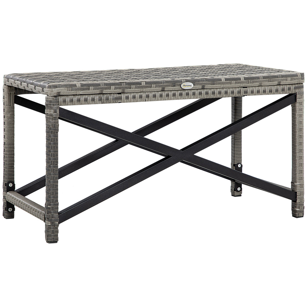 DodiOnline Outdoor Coffee Table, Garden PE Rattan Side Table with Plastic Board Under the Full Woven Table Top and X-Shape Frame for Patio, Balcony, Mixed Grey