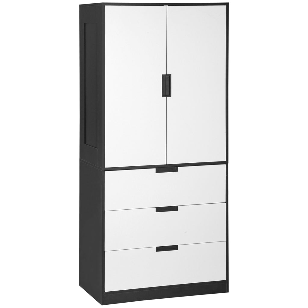 DodiOnline 2 Door Wardrobe, Modern Wardrobe with 3 Drawers and Hanging Rod for Bedroom, Black