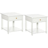 DodiOnline Bedside Table with Drawer and Bottom Shelf, Square Side End Table for Bedroom, Living Room, White, Set of 2