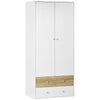 DodiOnline 2-Door Wardrobe with 2 Drawers, Hanging Rod and Anti-tipping Straps for Bedroom Clothes Storage Organisation, White