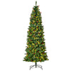 DodiOnline 7FT Prelit Artificial Pencil Christmas Tree with Warm White LED Light, Red Berry, Holiday Home Xmas Decoration, Green