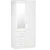 DodiOnline Modern Mirror Wardrobe 2 Door Storage Cupboards Home Storage Organisation Furniture with Adjustable Shelf, Hanging Rail and 3 Drawers, 180cm, White