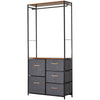 DodiOnline Chest of Drawers with Coat rack Steel Frame 5 Drawers  Bedroom Hallway Home Furniture Black Brown