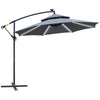 DodiOnline 3(m) Cantilever Banana Parasol Hanging Umbrella with Double Roof, LED Solar lights, Crank, 8 Sturdy Ribs and Cross Base for Outdoor, Garden, Patio, Grey