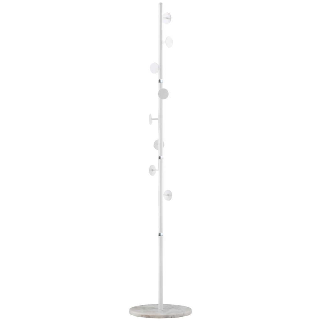 DodiOnline Coat Rack Free Standing Hall Tree with 8 Round Disc Hooks for Clothes, Hats,Purses, Steel Entryway Coat Stand with Marble Base for Entryway, Living Room, Bedroom, White