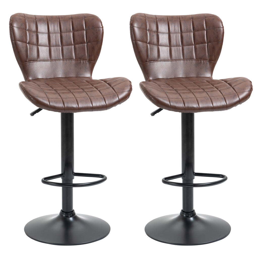 DodiOnline Bar Stools Set of 2 Adjustable Height Swivel Bar Chairs in PU Leather with Backrest & Footrest, Brown