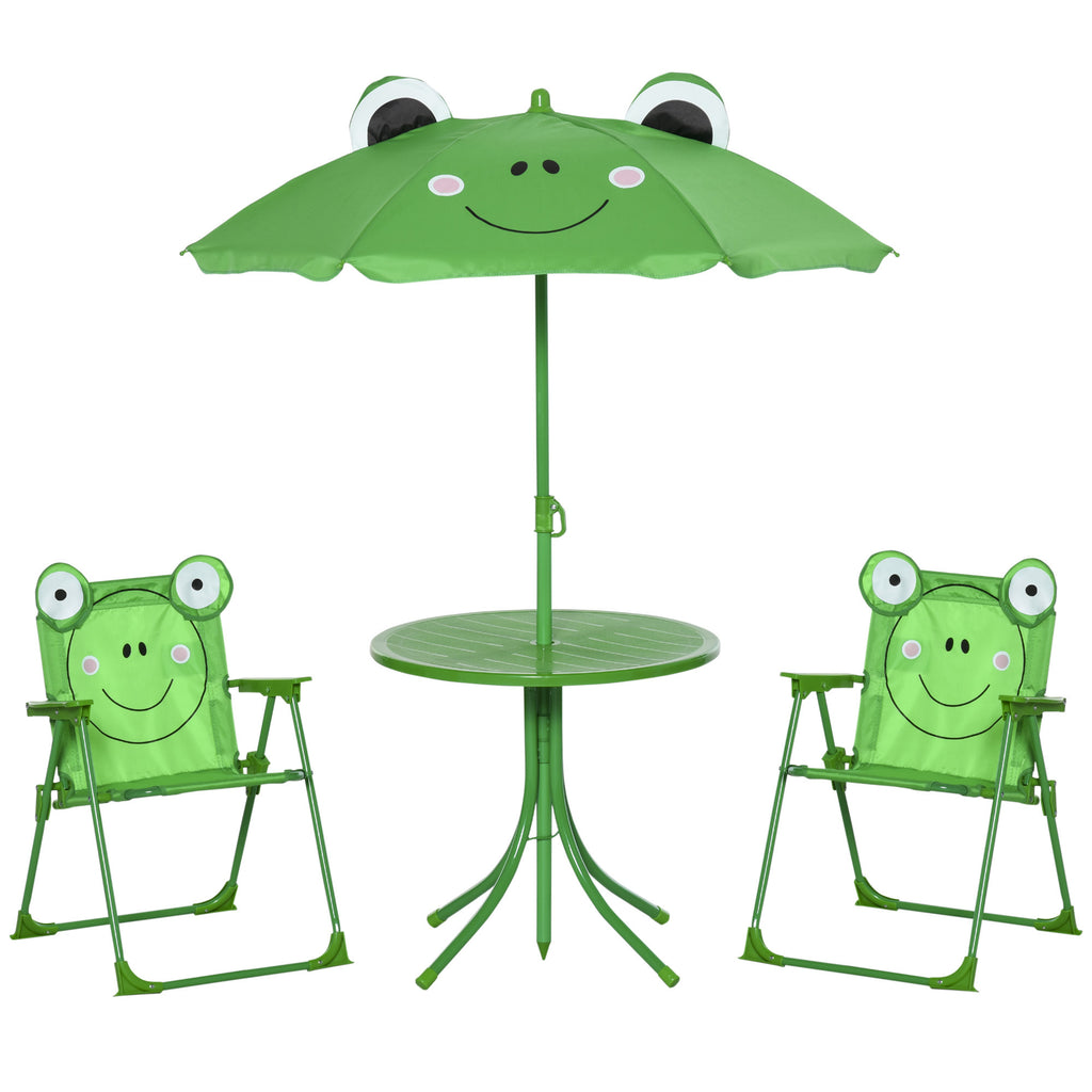 DodiOnline Kids Outdoor Table and Chairs Outdoor Furniture Frog Pattern with Removable & Height Adjustable Sun Umbrella, Green