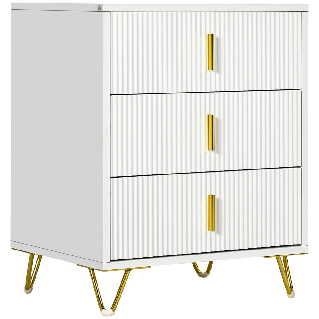 DodiOnline Elegant Chest of Three Drawers - White/Gold-Tone