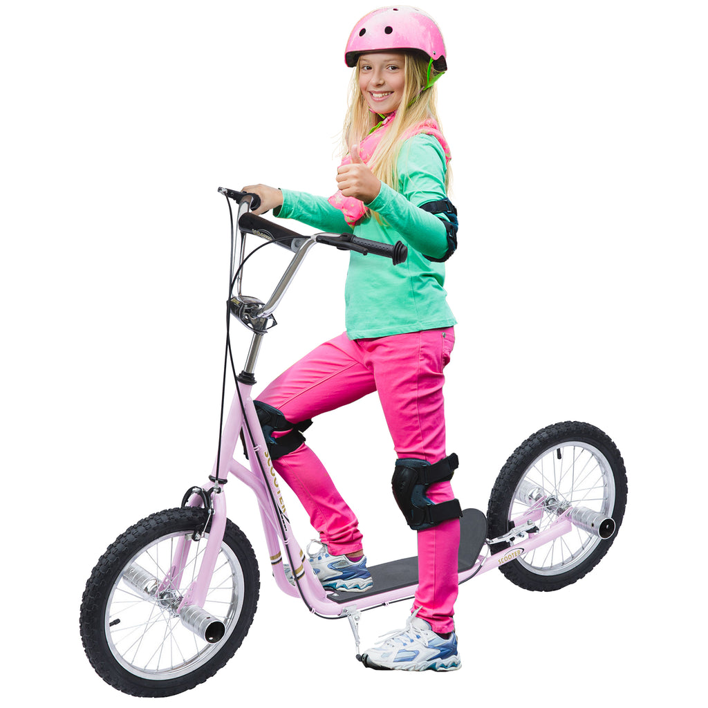 DodiOnline Stunt Scooter, Kids Scooter with Big Wheels, Adjustable Height, Dual Brakes, for Ages 5 Years+, Pink