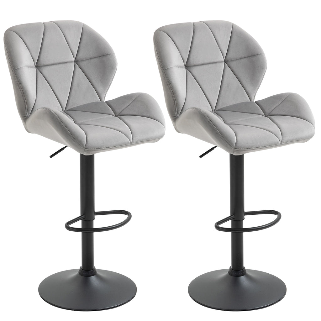 DodiOnline Adjustable Bar Stools Set of 2, Armless Upholstered Swivel Counter Chairs, Barstools with Back, Footrest, Light Grey