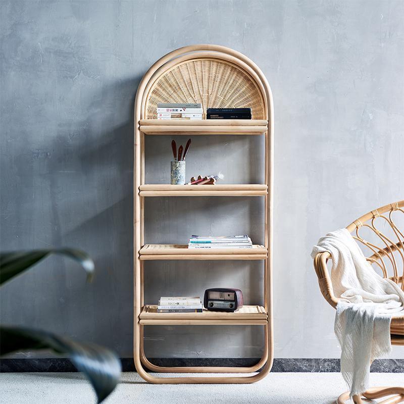 Cane Rattan Bookcase, Shelving Unit, Oak | DodiTec WC1