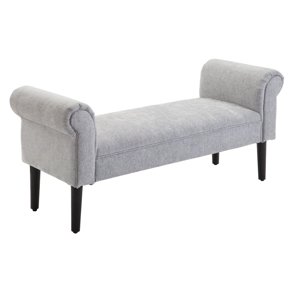 DodiOnline Bed End Bench, Window Seat, Linen Chaise Lounge Sofa with Arm and Wooden Legs for Bedroom, Living Room, Grey