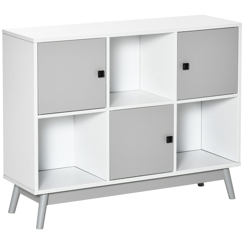 DodiOnline Storage Cabinet, Bookcase, Display Shelf with 6 Storage Cubes & Doors for Dining Room, Living Room, Grey