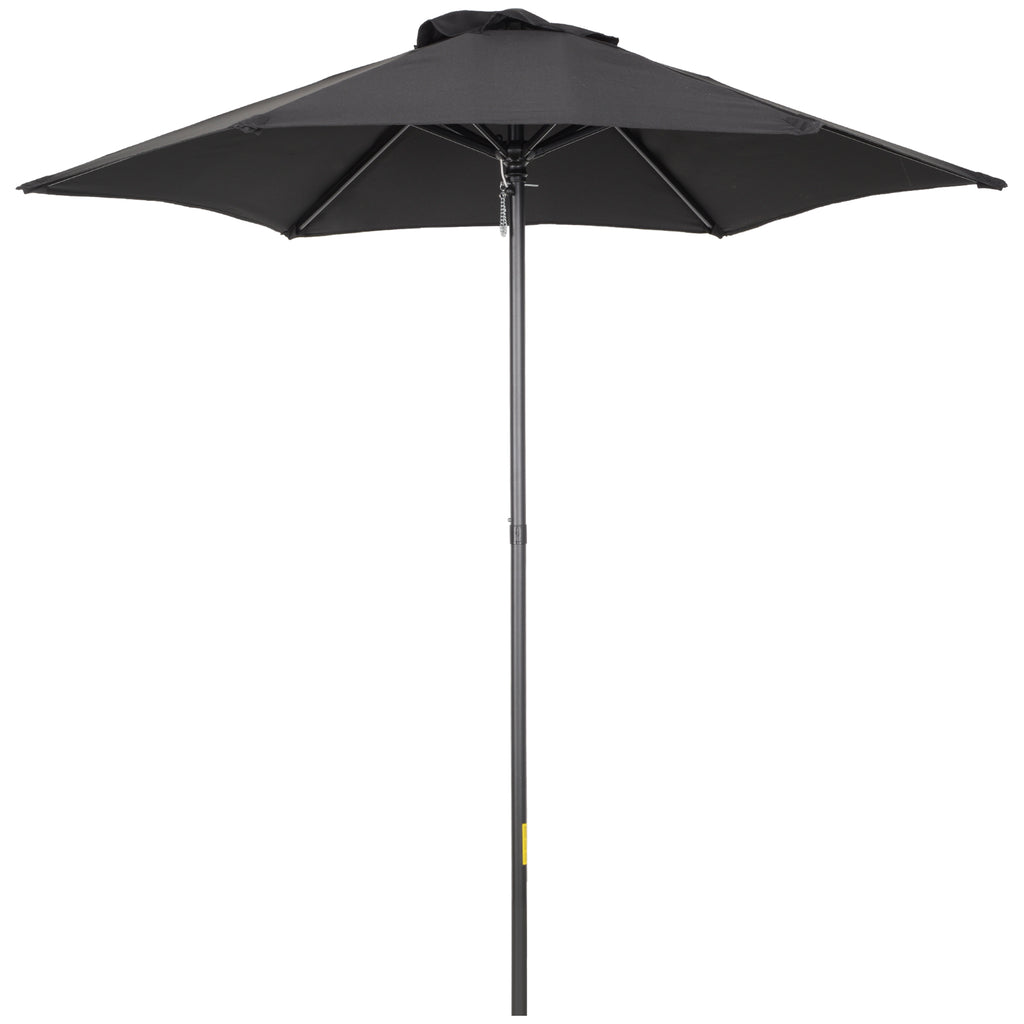 DodiOnline 2m Garden Parasol Umbrella, Outdoor Sun Shade with 6 Sturdy Ribs for Balcony, Bench, Garden, Black