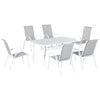 DodiOnline 7 Piece Garden Dining Set with Dining Table and Chairs, 6 Seater Outdoor Patio Furniture with Parasol Hole for Backyard, Deck and Balcony, Grey