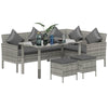 DodiOnline tsunny 6-Seater Rattan Dining Set Sofa Table Footstool Outdoor w/ Cushion Garden Furniture, Dark Grey