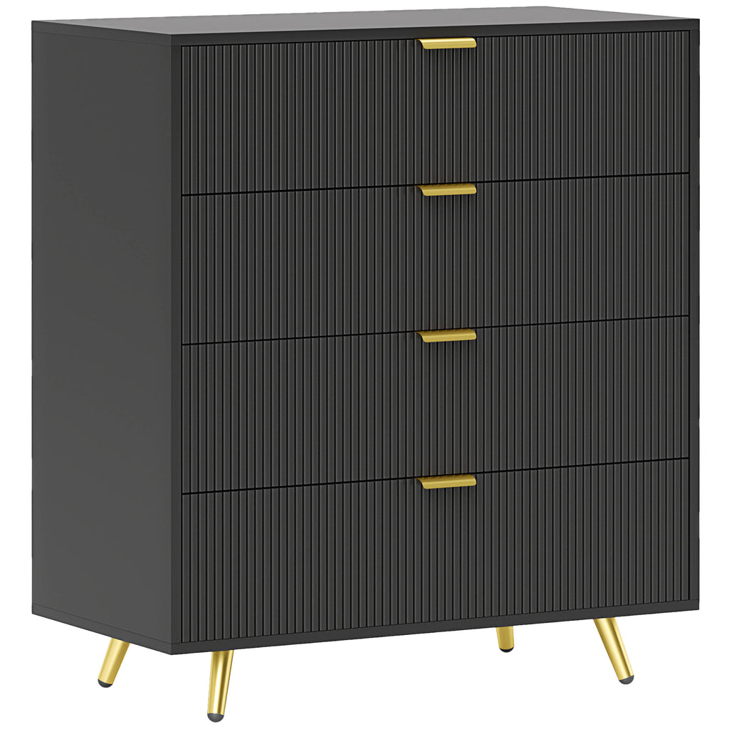 DodiOnline Elegant Four-Drawer Bedside Table - Black