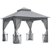 DodiOnline 3 x 3(m) Garden Gazebo Patio Party Tent Shelter Outdoor Canopy Double Tier Sun Shade Metal Frame Netting, Light Grey