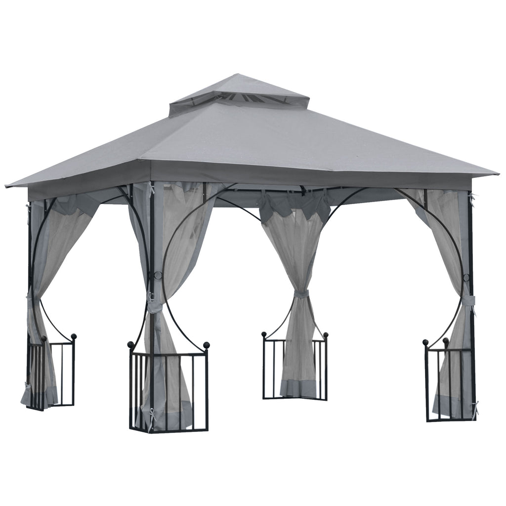 DodiOnline 3 x 3(m) Garden Gazebo Patio Party Tent Shelter Outdoor Canopy Double Tier Sun Shade Metal Frame Netting, Light Grey