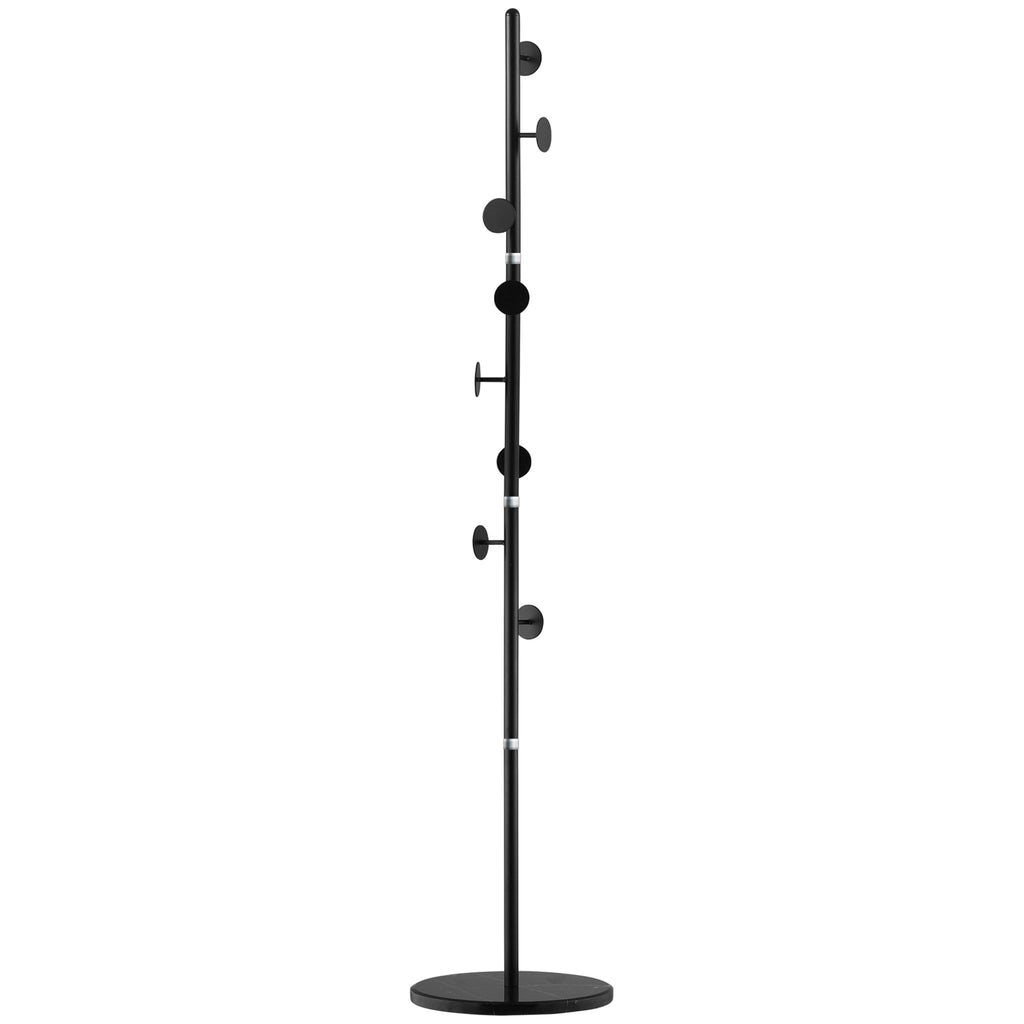 DodiOnline Coat Rack Free Standing Hall Tree with 8 Round Disc Hooks for Clothes, Hats,Purses, Steel Entryway Coat Stand with Marble Base for Entryway, Living Room, Bedroom, Black