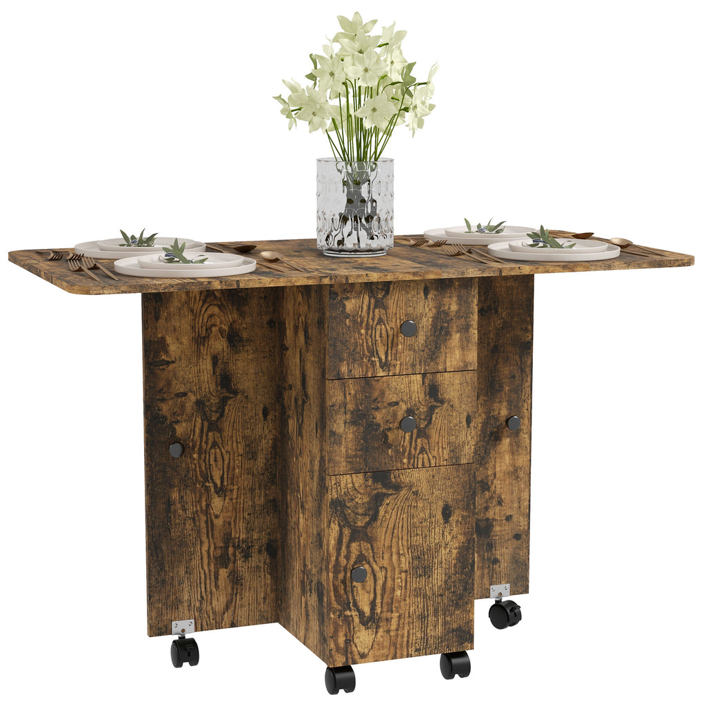 DodiOnline Multi-Storage Six-Person Drop Leaf Dining Table -  Rustic Brown