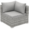 DodiOnline Outdoor PE Rattan Corner Sofa, Garden Wicker Furniture Single Sofa Chair w/ Cushions, Light Grey