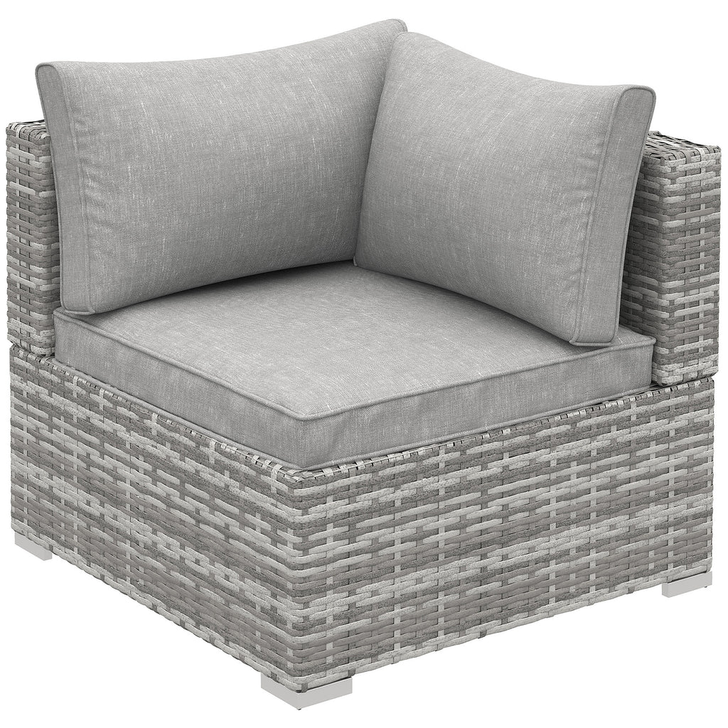 DodiOnline Outdoor PE Rattan Corner Sofa, Garden Wicker Furniture Single Sofa Chair w/ Cushions, Light Grey