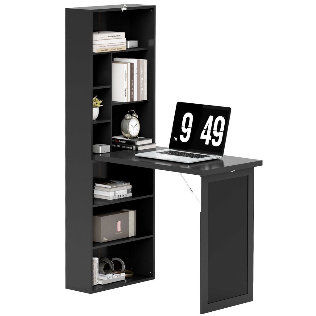 DodiOnline Three-Part Work Desk, with Storage and Chalkboard - Black