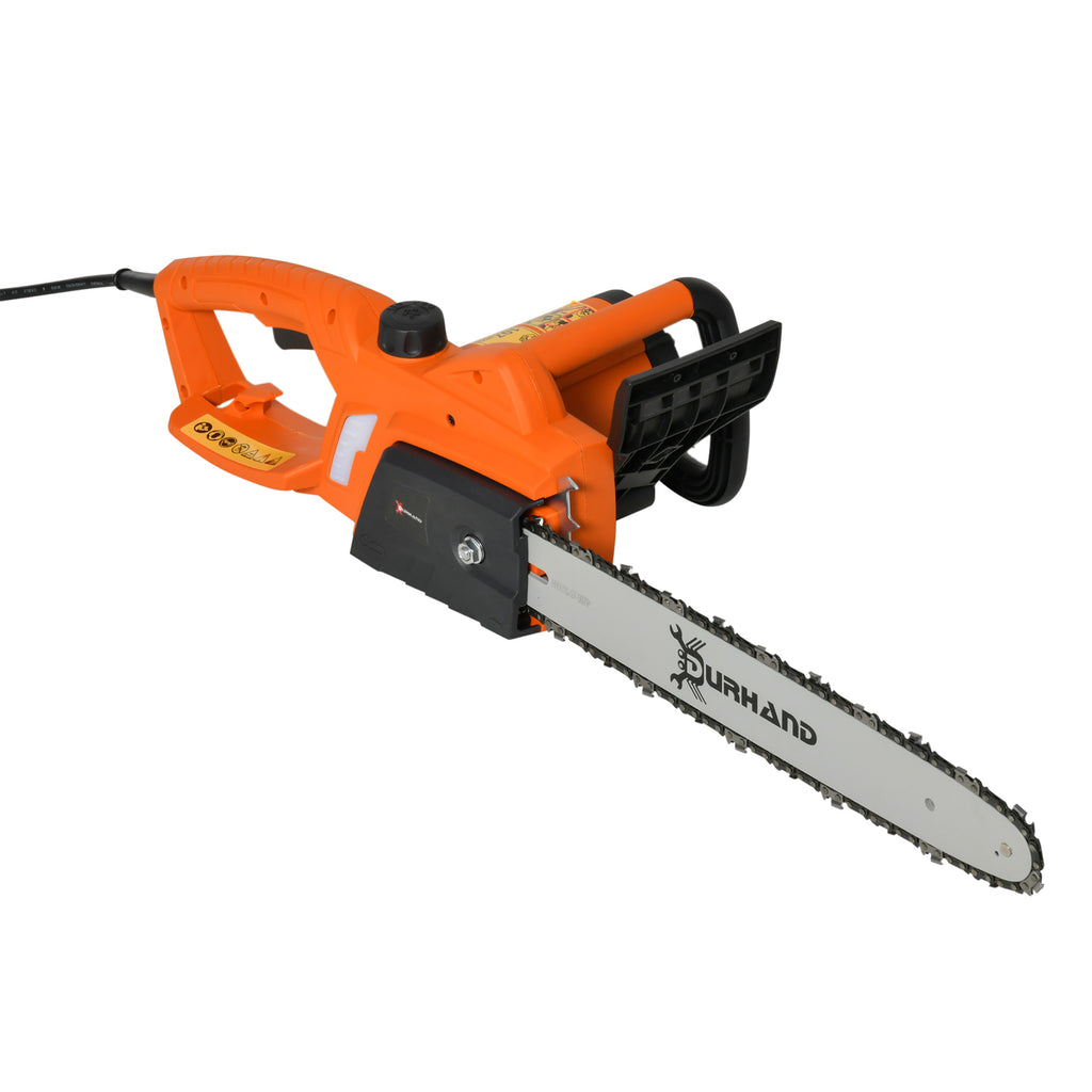 DURHAND Aluminium Electric Chainsaw with Double Brake Protection and Blade Cover, 2000 W, 40 cm, for Wood, Trees and Branches, Orange