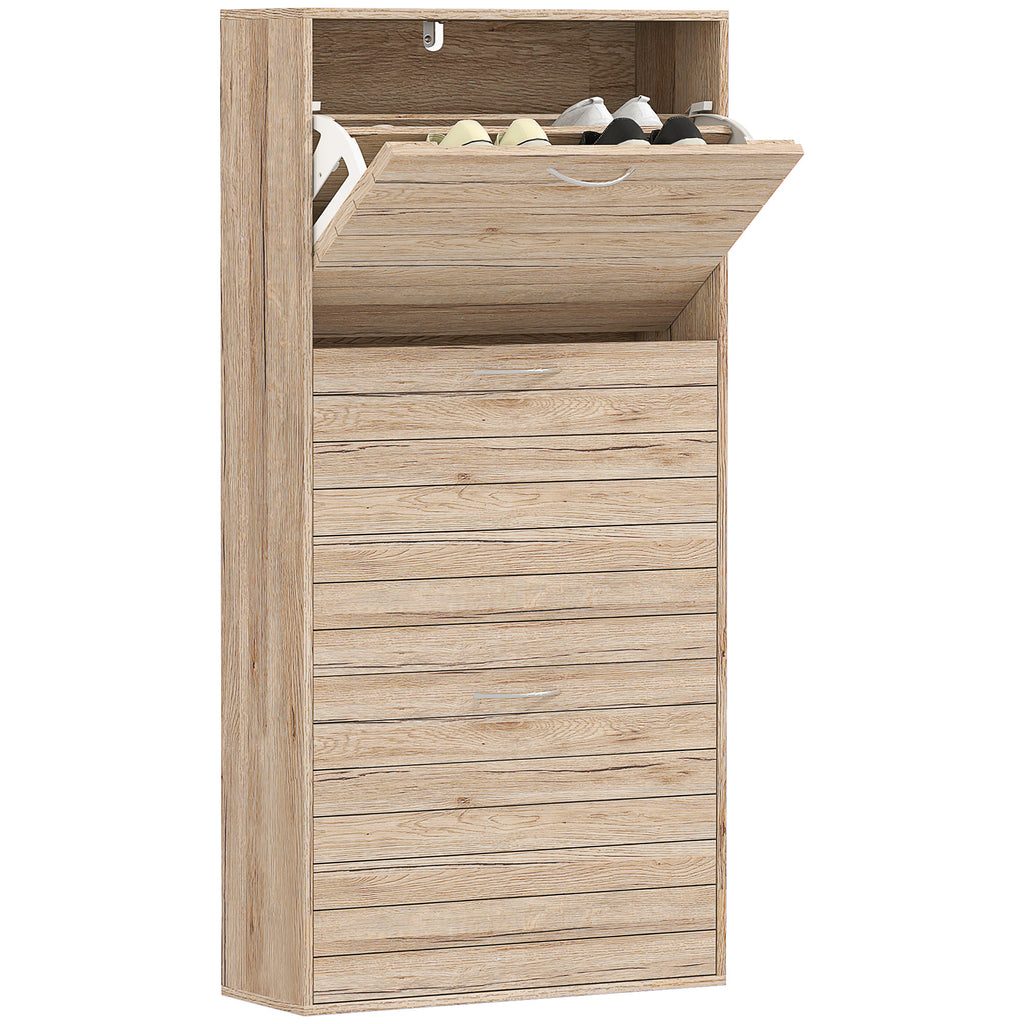 DodiOnline 12-Shoe Flip Drawer Storage Cabinet - Brown Wood-Effect