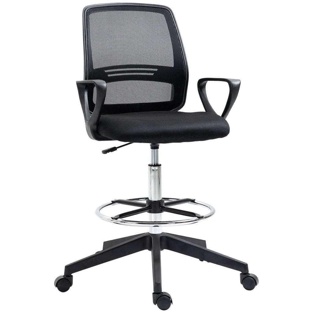 Vinsetto Ergonomic Mesh Back Drafting Chair, Tall Office Chair, Draughtsman Chair with Adjustable Height and Footrest 360° Swivel, Black