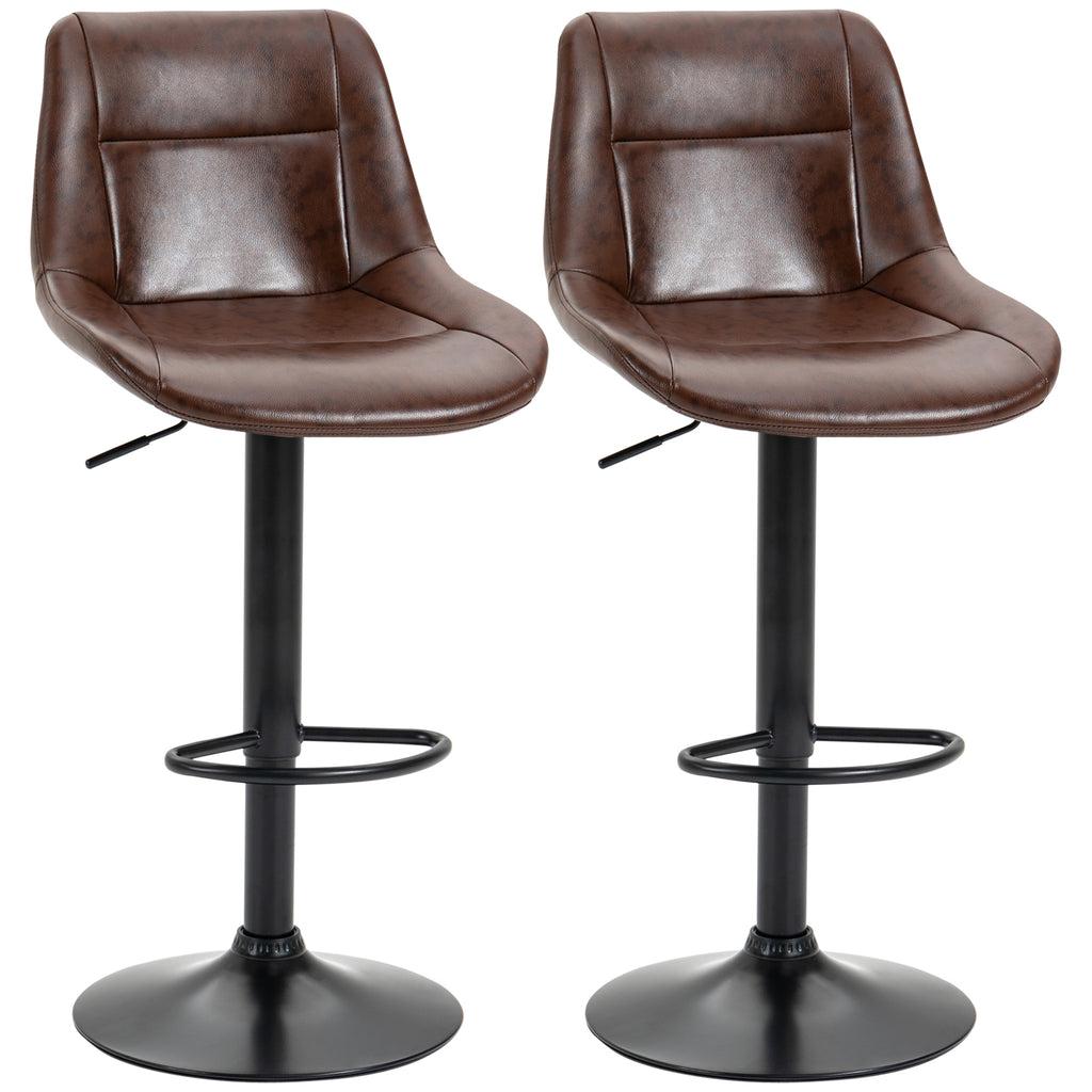 DodiOnline Adjustable Bar Stools Set of 2, Modern Kitchen Stools, 360 Degree Swivel Bar Height Barstools in PU Leather with Footrest, Brown