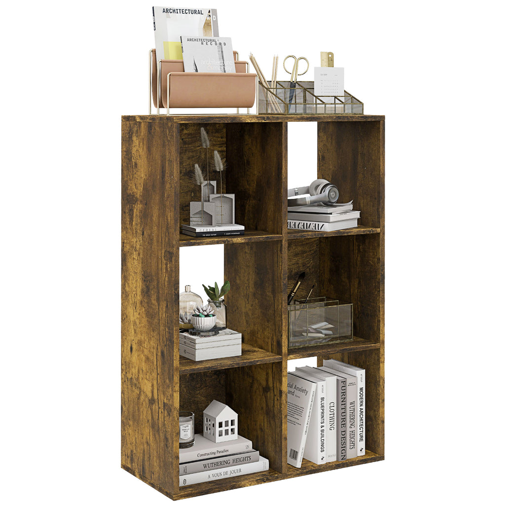 DodiOnline 3-tier 6 Cubes Storage Unit Particle Board Cabinet Bookcase Organiser Home Office Shelves Rustic Brown