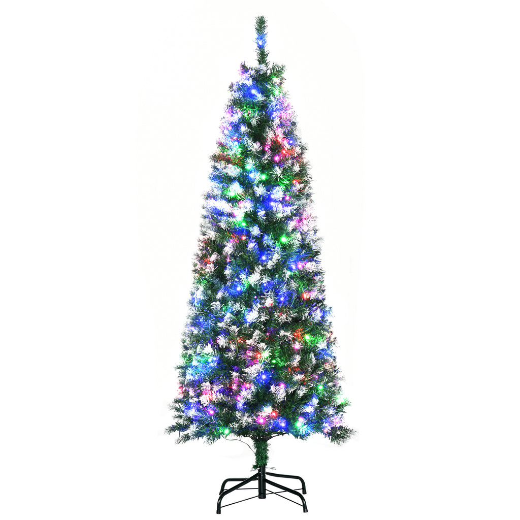 DodiOnline 5FT Tall Prelit Pencil Slim Artificial Christmas Tree with Realistic Branches, 250 Colourful LED Lights and 408 Tips, Xmas Decoration, Green