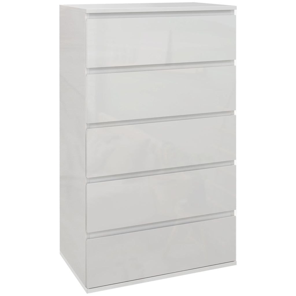 DodiOnline High Gloss Chest of Drawers, 5-Drawer Storage Cabinets, Modern Dresser, Storage Drawer Unit for Bedroom