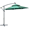 DodiOnline 3(m) Cantilever Banana Parasol Hanging Umbrella with Double Roof, LED Solar lights, Crank, 8 Sturdy Ribs and Cross Base for Outdoor, Garden, Patio, Green