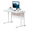 DodiOnline Computer Desk, Home Office Desk, Writing Table, 120x60x75cm Laptop Workstation with 2 Cable Management Holes, C Shaped Metal Legs for Adults, White