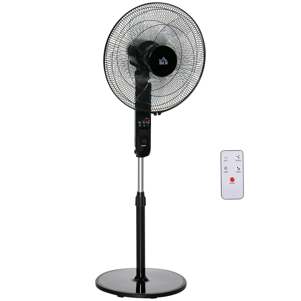 DodiOnline 18" Pedestal Fan, Oscillating Standing Fan with Remote Control, Floor Fan with Adjustable Height, 3 Speed, 7.5-Hour Timer, Black