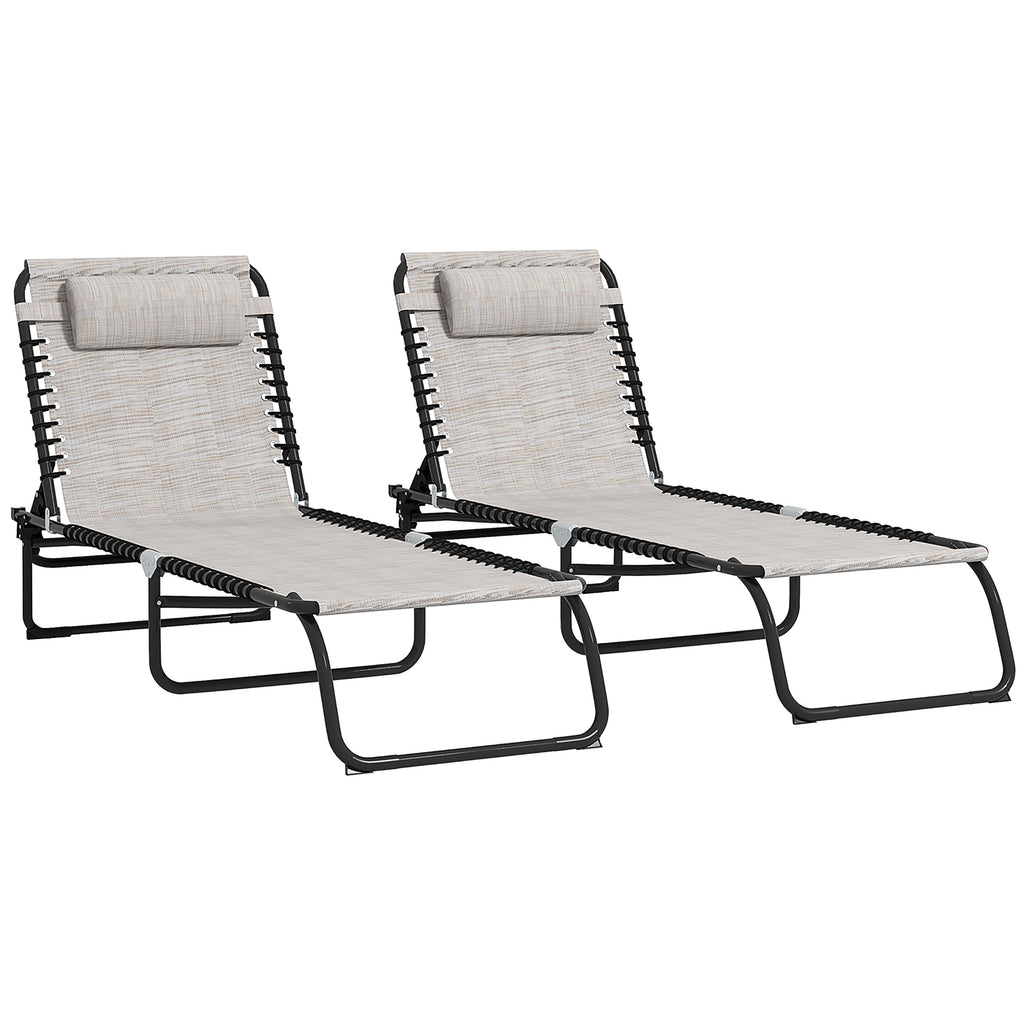 DodiOnline Set of Two Folding Sun Loungers, with Four-Position Backs - Cream