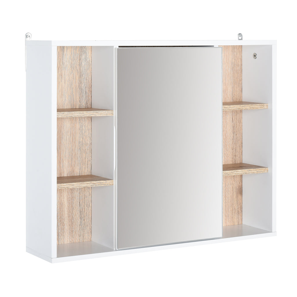 DodiOnline Bathroom Mirror Cabinet, Wall Mounted Storage Cabinet with Open Cupboard and Adjustable Shelf, White