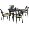 DodiOnline 5 Pieces Garden Dining Set with Cushions, Outdoor Patio Table and 4 Stackable Chairs, Metal Top Table with Umbrella Hole, Black