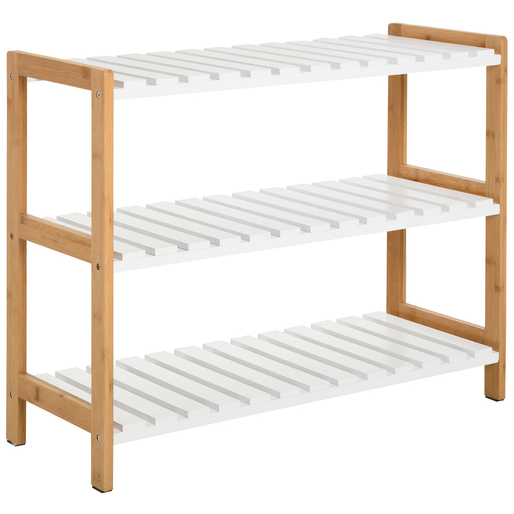 DodiOnline 3-Tier Shoe Rack Wood Frame Slatted Shelves Spacious Open Hygienic Storage Home Hallway Furniture Family Guests 70L x 26W x 57.5H cm - Natural