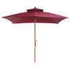 DodiOnline 3 x 3(M) Garden Parasol Umbrella Sunshade, Outdoor Wooden Parasol with Double Tier Canopy, Wine Red