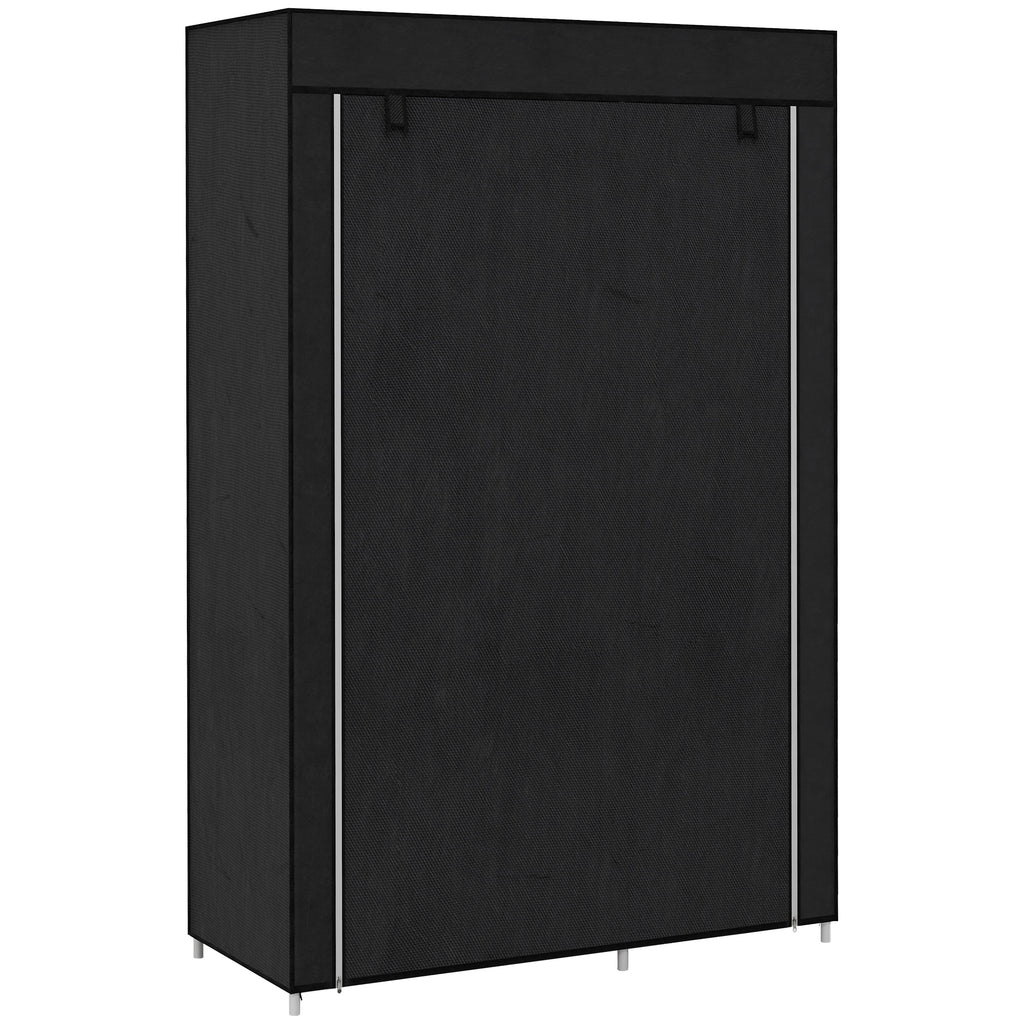 DodiOnline Fabric Wardrobe, Portable Wardrobe with 6 Shelves, 1 Hanging Rail, Foldable Closets, 103 x 43 x 162.5 cm, Black