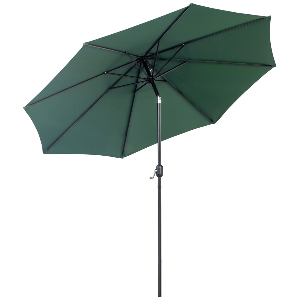 DodiOnline 3(m) Tilting Parasol Garden Umbrellas, Outdoor Sun Shade with 8 Ribs, Tilt and Crank Handle for Balcony, Bench, Garden, Green