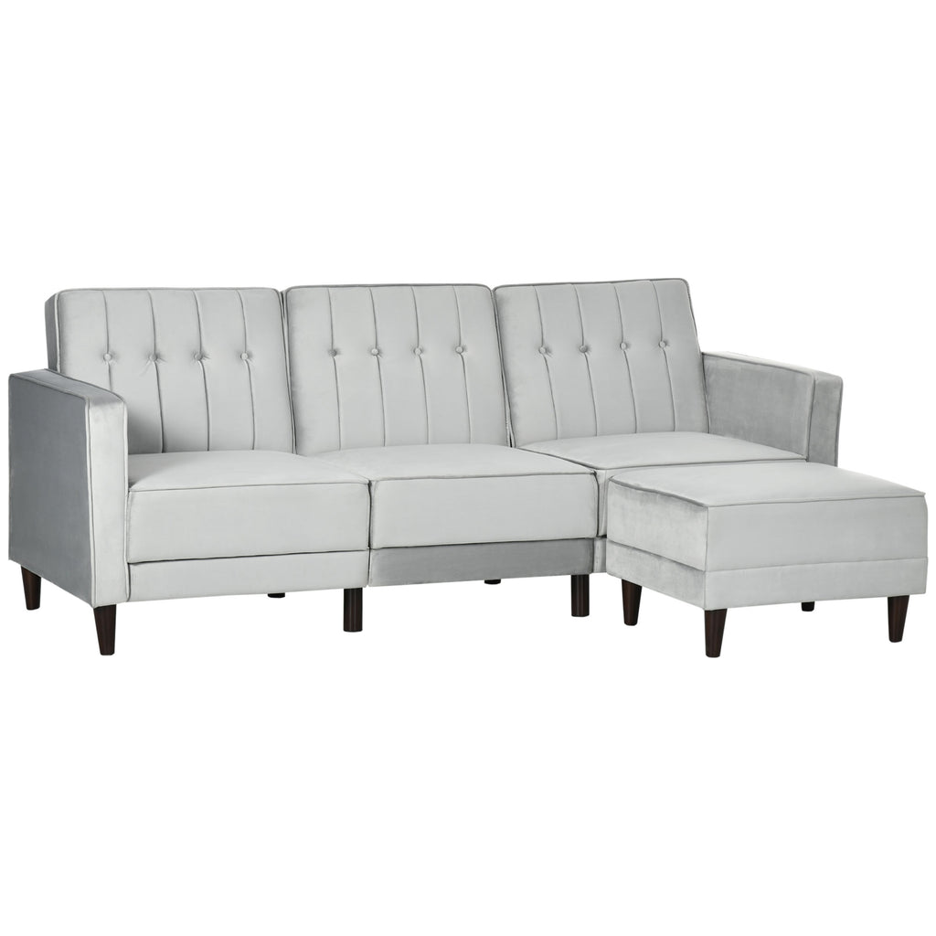 DodiOnline L Shape Sofa Bed Set with 3-Seater Sofa and Footstool, Corner Sofa Bed with Ottoman, Light Grey