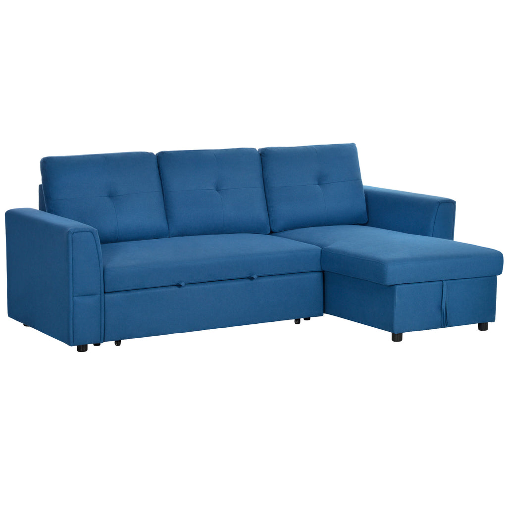 DodiOnline 3 Seater Sofa Bed, L-Shaped Corner Sofa, Pull Out Sofa with Storage, Convertible Click Clack Settee Sectional Sleeper Futon for Living Room, Office, Dark Blue