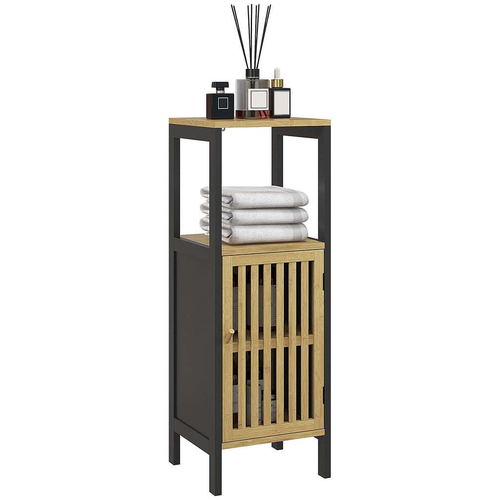 DodiOnline Bamboo-Blend Retro Cut-Out Bathroom Storage Unit, with Cupboard