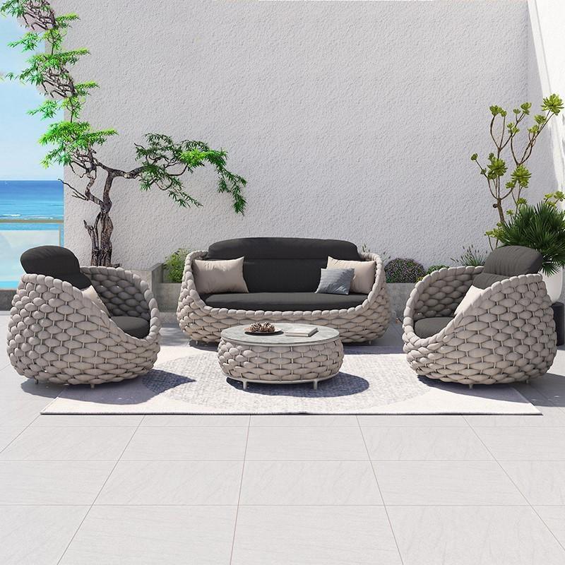 Marbella Textilene Rope Woven Outdoor Sofa Set, Grey | DodiTec WC1