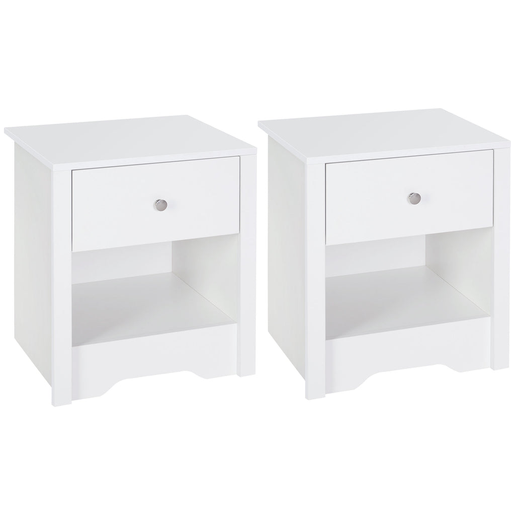 DodiOnline Bedside Table, Nightstand with Drawer and Open Shelf, End Table for Living room, Bedroom, Set of 2, White